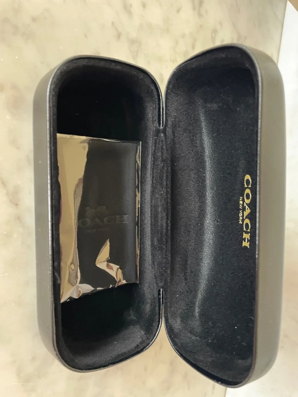 COACH Black and Gold Eyewear Clamshell Case with Cleaning Wipes